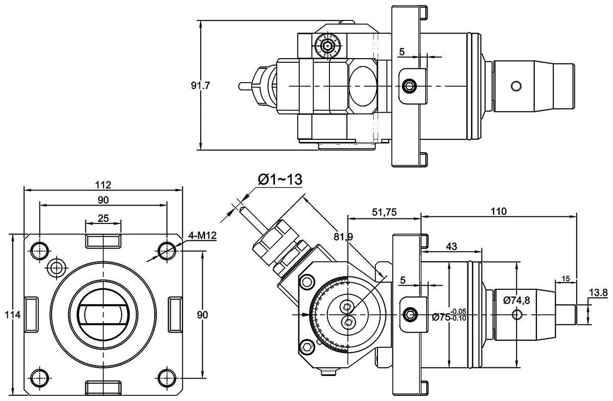 Приводной регулируемый (±90°) блок AdvaCUT BMT75, ER20, T=1:1, RMP=6000, внутр. СОЖ
