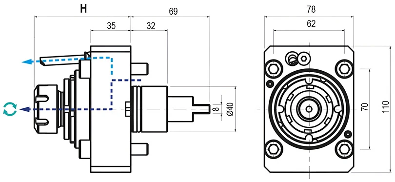 Приводной прямой блок AdvaCUT BMT40, ER-25, T=1:1, RPM=12000, H=84 (DMG MORI-NZ), внеш. СОЖ