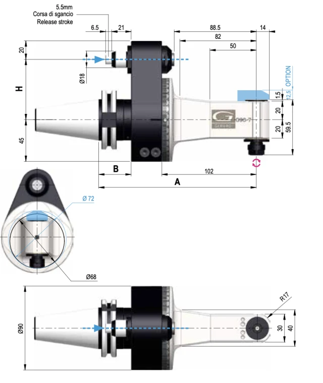 Угловая головка G90-7 ATC - ER-11 Ø 1÷7 DIN-69871/40 - H=65 без стоп-блока