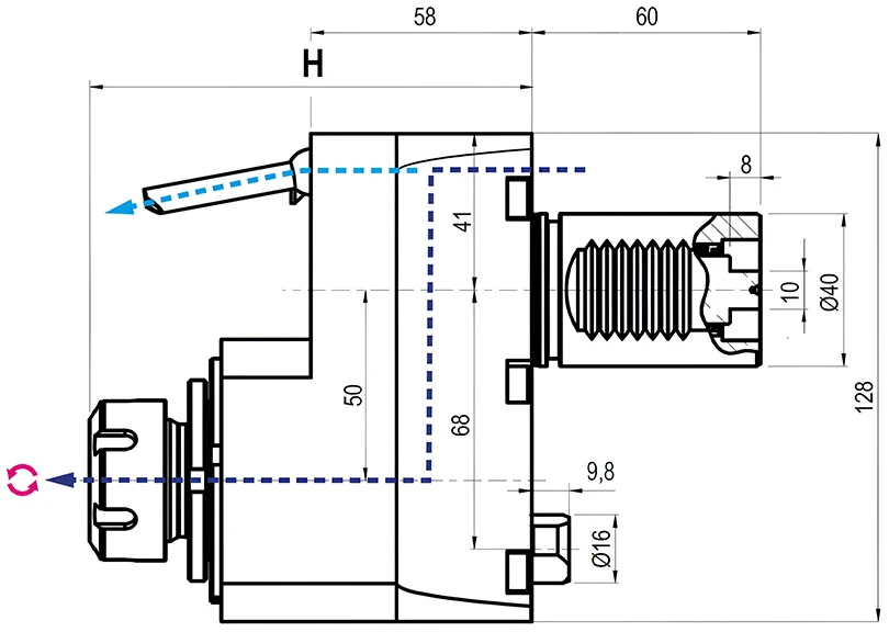 Приводной прямой блок со смещением AdvaCUT VDI40, ER-25, T=1:1, RPM=6000, H=116 (MAZAK HQ), внеш. СОЖ