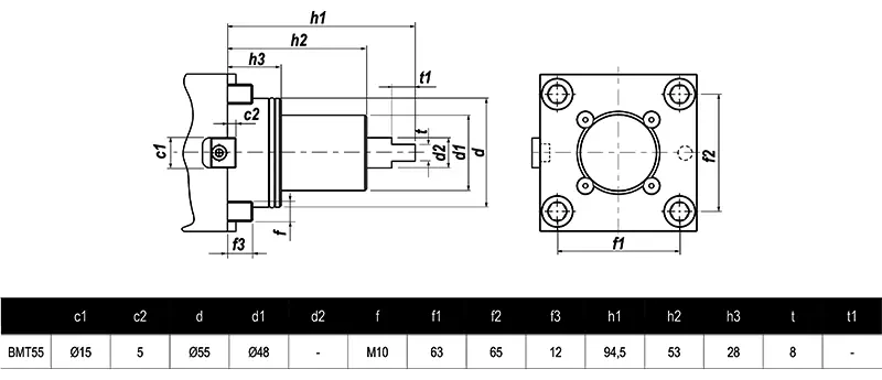 Приводной угловой блок AdvaCUT BMT55, ER-25, T=1:1, RPM=6000, H=70 (BIGLIA), внеш. СОЖ