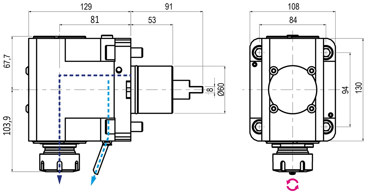 Приводной угловой блок AdvaCUT BMT60, ER-32, T=1:1, RPM=10000, H=90 (DMG MORI-NL), внеш. СОЖ