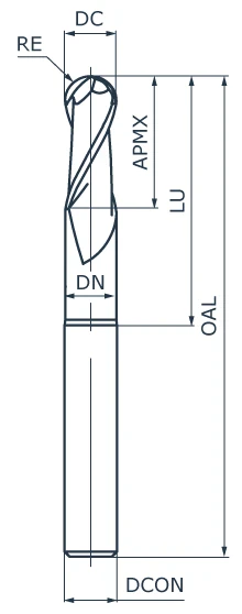 Фреза концевая твердосплавная APL131-BNFN2-0020-0015-010, сферическая, обниженная шейка, ØD 0,2 мм