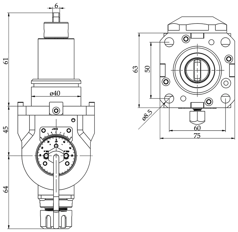 Приводной регулируемый (±90°) блок AdvaCUT BMT45, ER20, T=1:1, RMP=6000, внеш. СОЖ