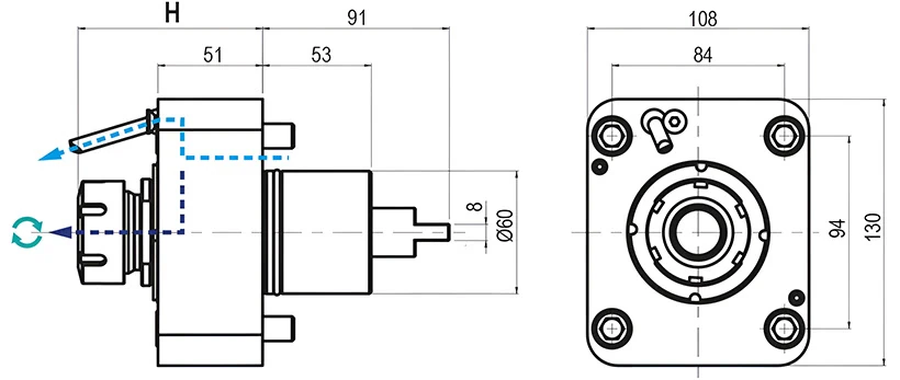 Приводной прямой блок AdvaCUT BMT60, ER-25, T=1:1, RPM=10000, H=85 (DMG MORI-NL), внеш. СОЖ