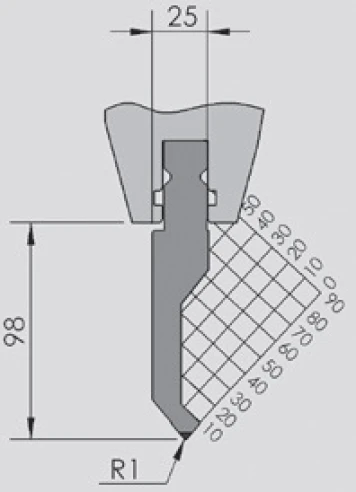 Пуансон BIU-002/1, H=98 мм, α=80°, R=1 мм, 515 мм