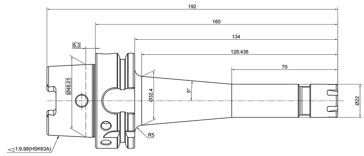 Цанговый патрон c мини гайкой AdvaCut HSK63A ER16, ø1-10мм, H=160Tмм; DIN 69893; AD; G2.5