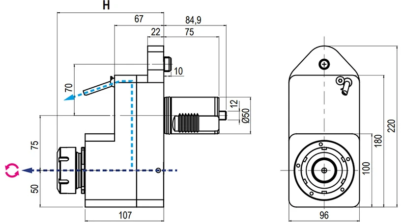 Приводной прямой блок со смещением AdvaCUT VDI50, ER-40, T=1:1, RPM=6000, H=145 (MAZAK QTN 3), внеш. СОЖ