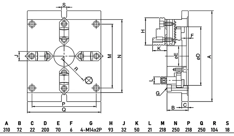 Ручной 4-х кулачковый патрон с базовой плитой, 310x310 мм, мастер кулачки
