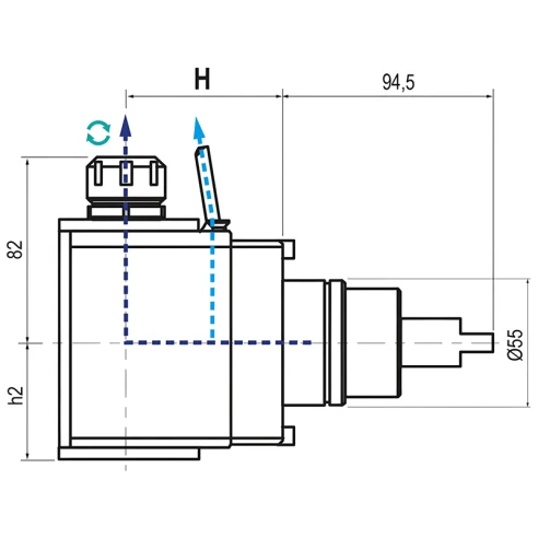 Приводной угловой блок AdvaCUT BMT55, ER-25, T=1:1, RPM=6000, H=100 (BIGLIA), внеш. СОЖ