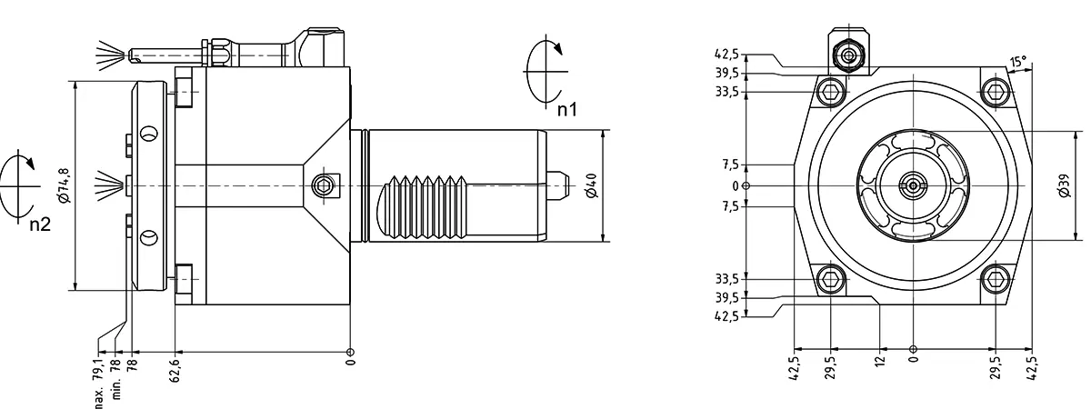 Приводной прямой блок AdvaCUT VDI40, ER-32, T=1:1, RPM=6000, H=78 (MAZAK QTN 2), внеш. СОЖ