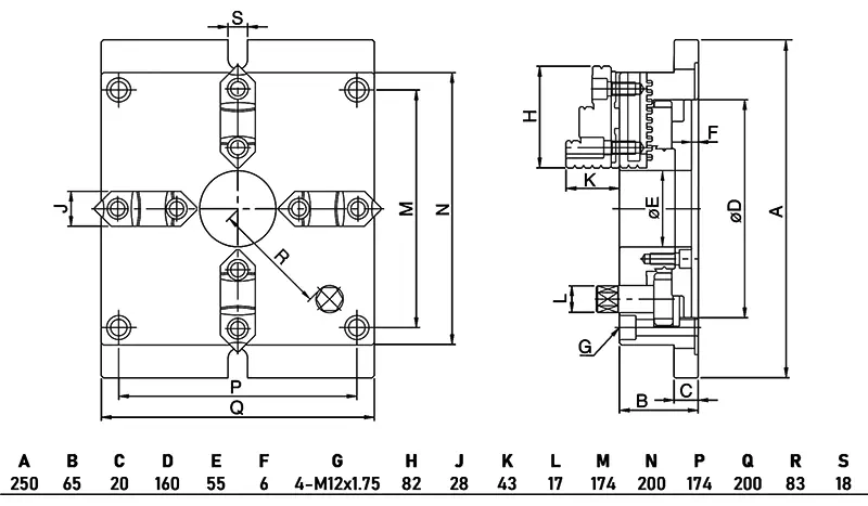 Ручной 4-х кулачковый патрон с базовой плитой, 200x200 мм, мастер кулачки