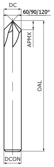 Фреза концевая твердосплавная APL100-HACM4-040-003-060, фасочная 60 градусов, ØD 4 мм