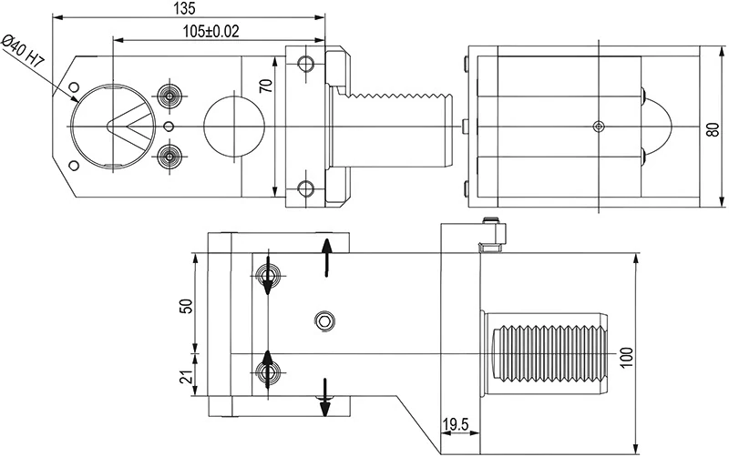 Держатель расточных резцов и корпусных сверл Ø40 мм, VDI40 OKUMA, H=105 мм