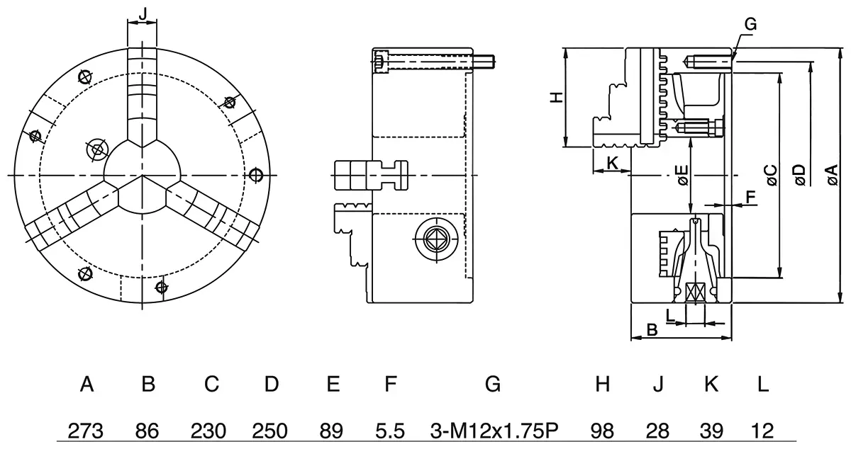 Ручной 3-x кулачковый патрон, ⌀273 мм, цельные кулачки