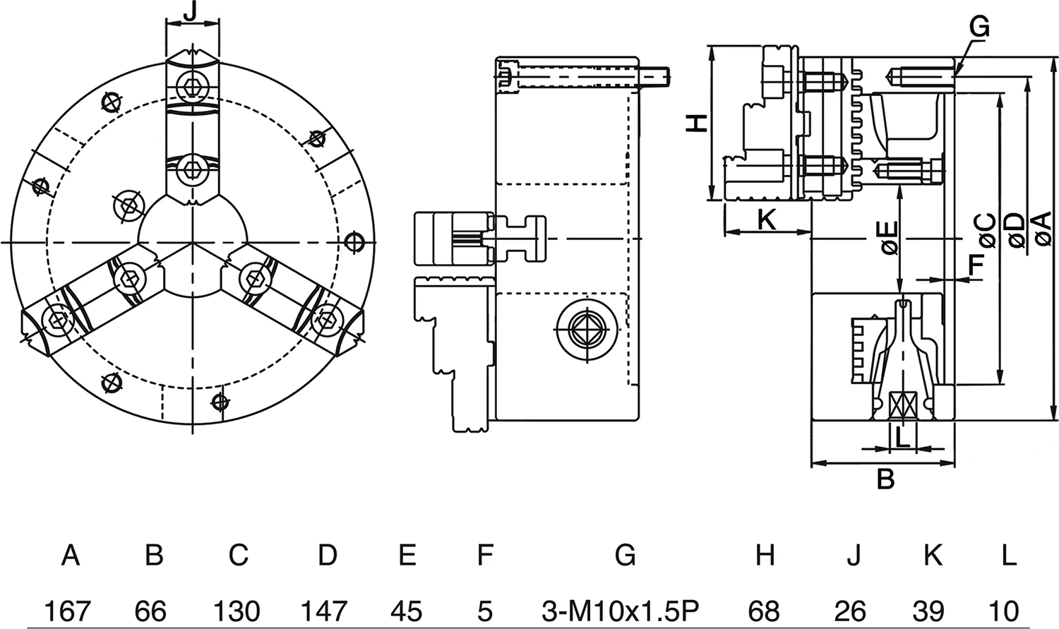 Ручной 3-х кулачковый патрон, ⌀167 мм, мастер кулачки