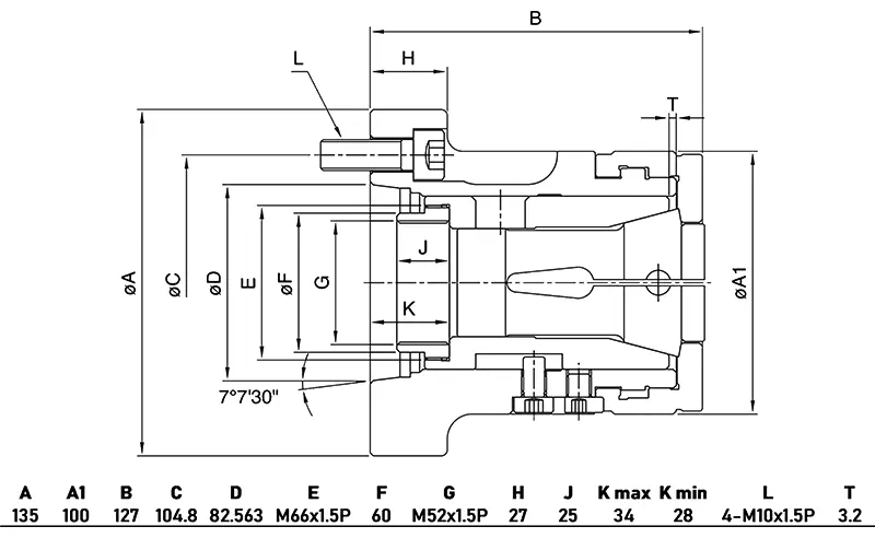 Патрон цанговый BC42-A5 с посадкой A2-5, G=M52x1.5; цанга 173E