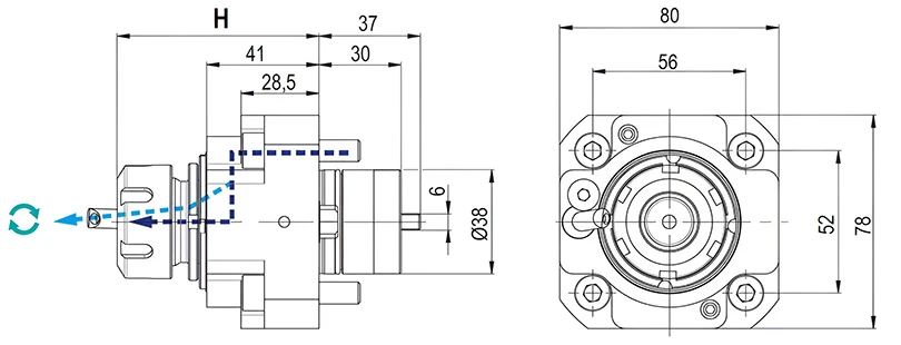 Приводной прямой блок AdvaCUT BMT38, ER-20, T=1:1, RPM=6000, H=73,7 (MIYANO), внеш. СОЖ