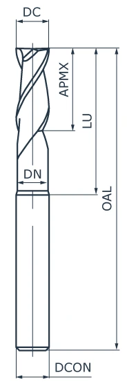 Фреза концевая твердосплавная APL131-SQFN2-0100-0050-000, обниженная шейка, ØD 1 мм