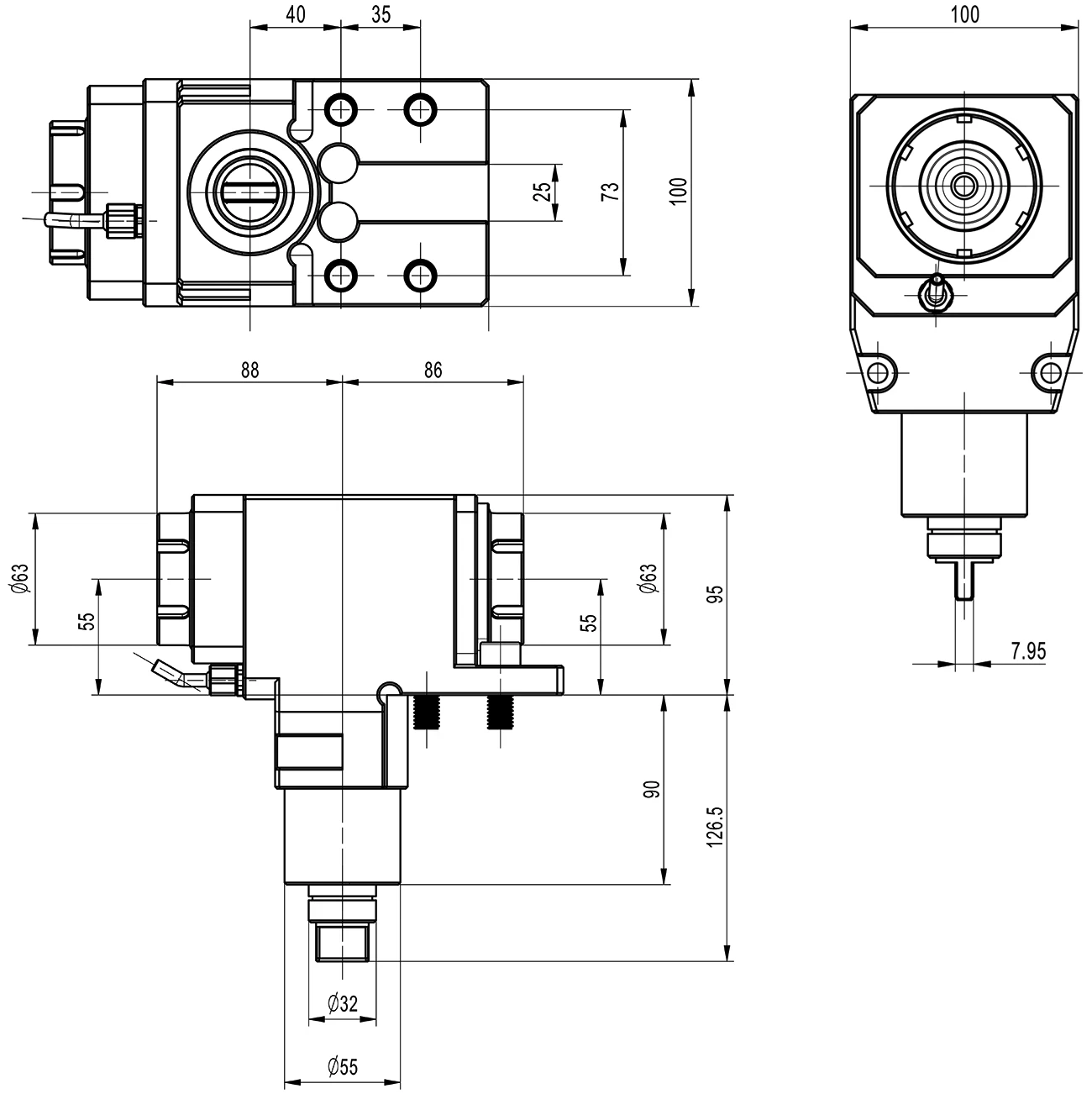 Приводной угловой 2-х сторонний блок AdvaCUT BMT32, ER32, T=1:1, RMP=6000, H=95 мм (EWS), внеш. СОЖ