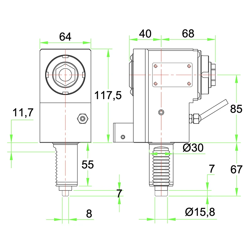 Приводной угловой блок AdvaCUT VDI30 DIN HD1809 (EWS), ER25, T=1:1, RMP=6000, внеш. СОЖ