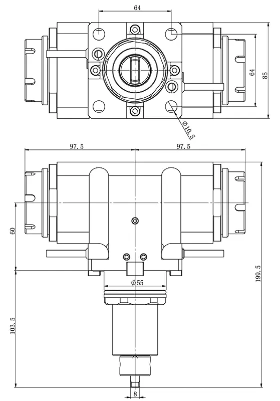 Приводной угловой 2-х сторонний блок AdvaCUT BMT55, ER32, T=1:1, RMP=6000, внеш. СОЖ