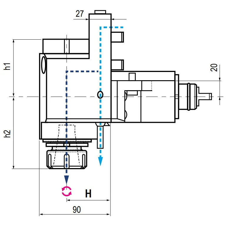 Приводной угловой блок AdvaCUT BMT32, ER-32, T=1:1, RPM=6000, H=55 (DMG MORI-SL-ZL-DL), внеш. СОЖ