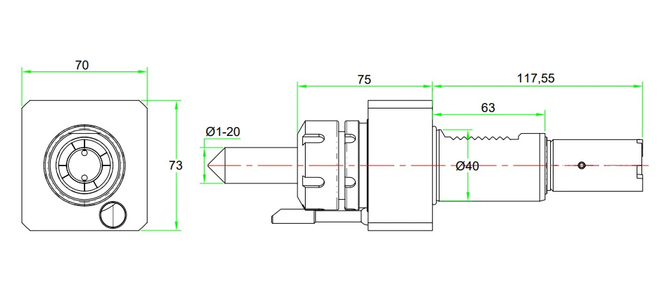 Приводной прямой блок AdvaCUT VDI40, ER32, T=1:1, RMP=6000, внеш. СОЖ, хвостовик L=117.55мм (HAAS)