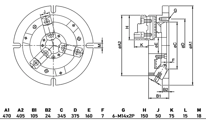 Ручной 3-х кулачковый патрон с базовой плитой, ⌀ 405 мм, мастер кулачки