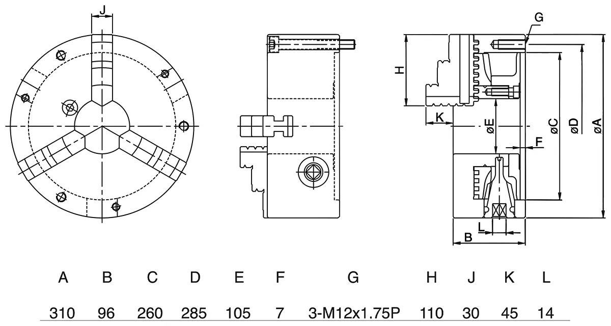 Ручной 3-x кулачковый патрон, ⌀310 мм, цельные кулачки