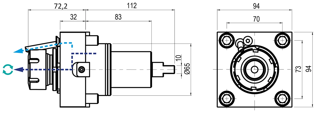 Приводной прямой блок Gerardi BMT-65, T=1:1, RMP=6000, внутр. СОЖ, ER32