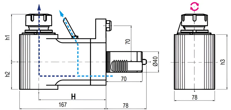 Приводной угловой блок AdvaCUT VDI40, ER-32, T=1:1, RPM=6000, H=130 (MAZAK QTN 2), внеш. СОЖ
