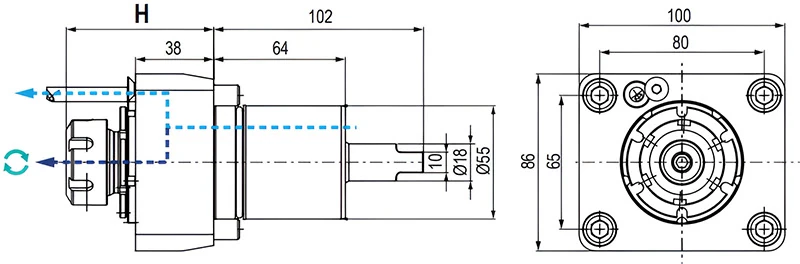 Приводной прямой блок AdvaCUT BMT55, ER-25, T=1:1, RPM=6000, H=72 (OKUMA), внеш. СОЖ