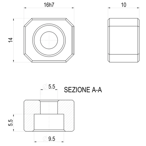 Cухарь позиционирующий, A=16 мм, B=16 мм, для серии Compact Grip, Art. 650G T.2