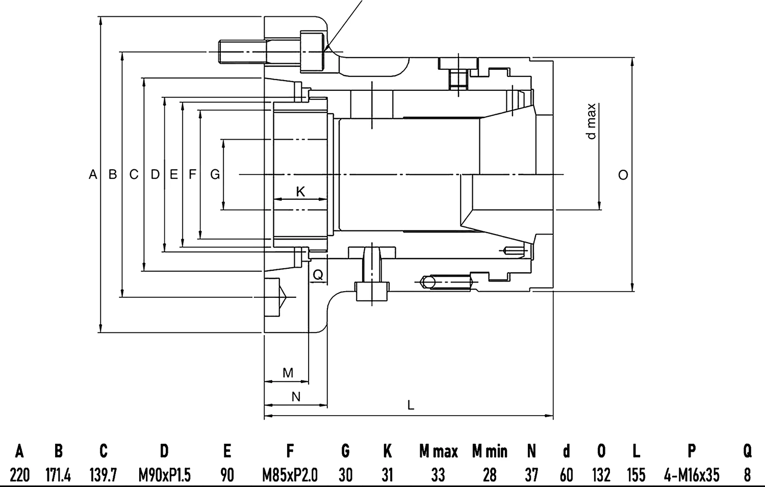 Патрон цанговый CL60-A8 с посадкой A2-8, цанга 185E