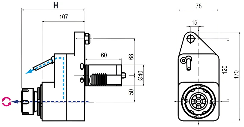 Приводной прямой блок со смещением AdvaCUT VDI40, ER-25, T=1:1, RPM=6000, H=120 (MAZAK QTN 1), внеш. СОЖ